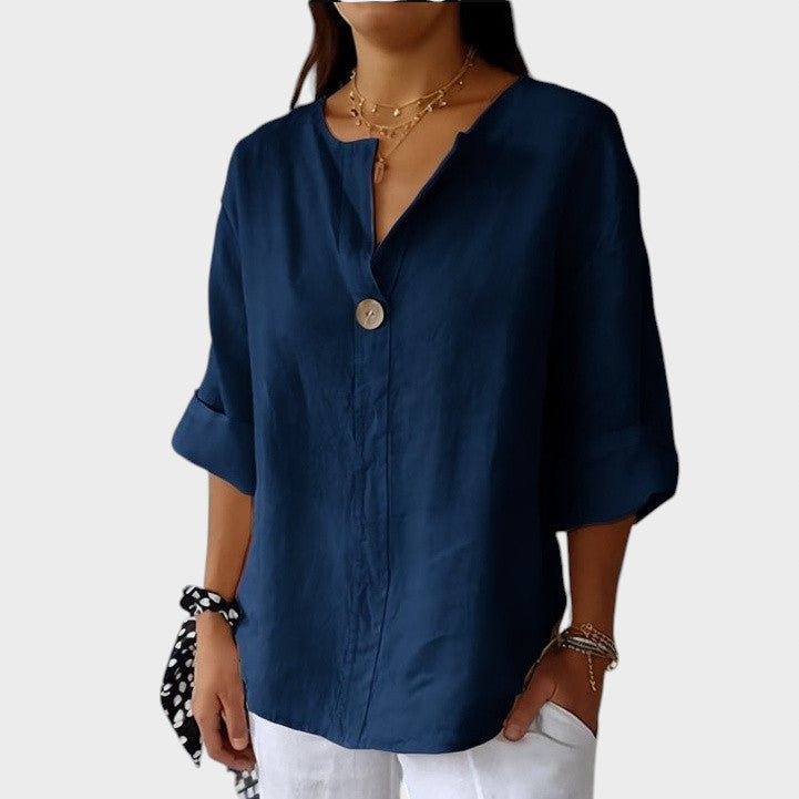 Zamma Blusa de lino con cuello en V
