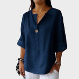 Zamma Blusa de lino con cuello en V