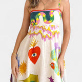 Arlene Vestido Midi de Mezcla de Lino Impreso