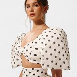 Sherine Conjunto de Falda con Mangas Abullonadas de Lunares