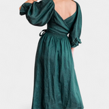 Petra Vestido de Dos Niveles con Cuerpo Fruncido y Mangas Abullonadas