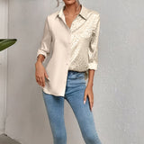 Gwendolyn - Camisa Button-Up en Satén Bicolor con Estampado de Leopardo
