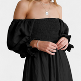 Petra Vestido de Dos Niveles con Cuerpo Fruncido y Mangas Abullonadas