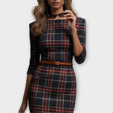 Vestido Midi Lápiz Elegante a Cuadros