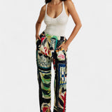 Arce Pantalones Rectos de Cintura Alta con Estampado Floral