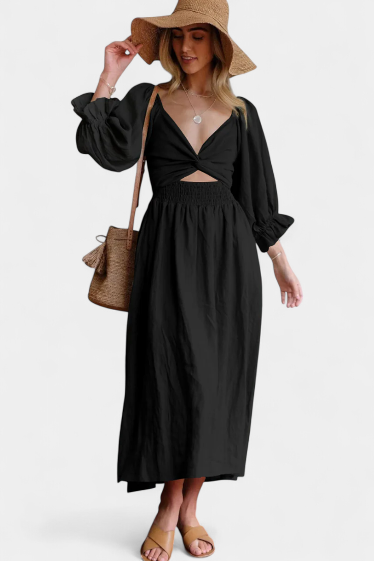 Petra Vestido de Dos Niveles con Cuerpo Fruncido y Mangas Abullonadas