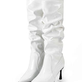 Botas de Cuero Sintético con Pliegues y Punta Afila