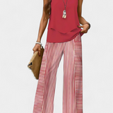 Martina Conjunto Boho Elegante Sin Mangas con Pantalón Recto Estampado