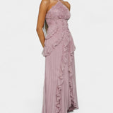 Bia Vestido de Halter con Volantes Plisados