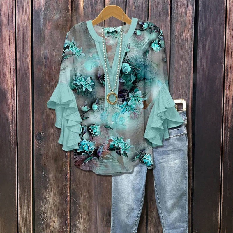 Peyton™ - BLUSA EN ESTAMPADO FLORAL VINTAGE CON DISEÑO ELEGANTE