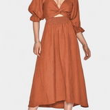 Petra Vestido de Dos Niveles con Cuerpo Fruncido y Mangas Abullonadas