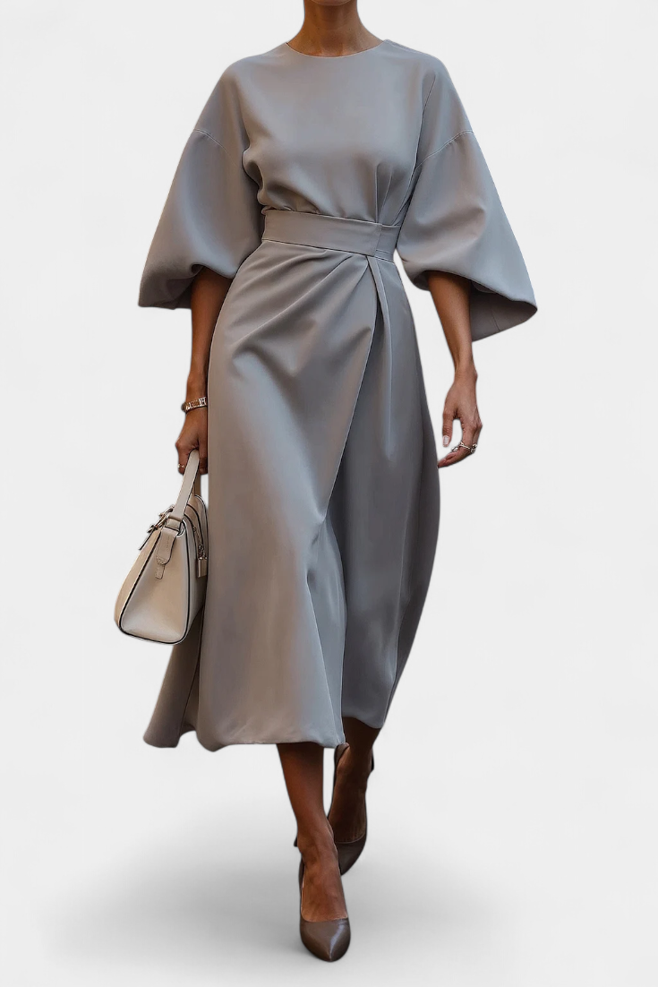 Micaela Vestido Midi de Manga Lantern