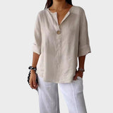 Zamma Blusa de lino con cuello en V