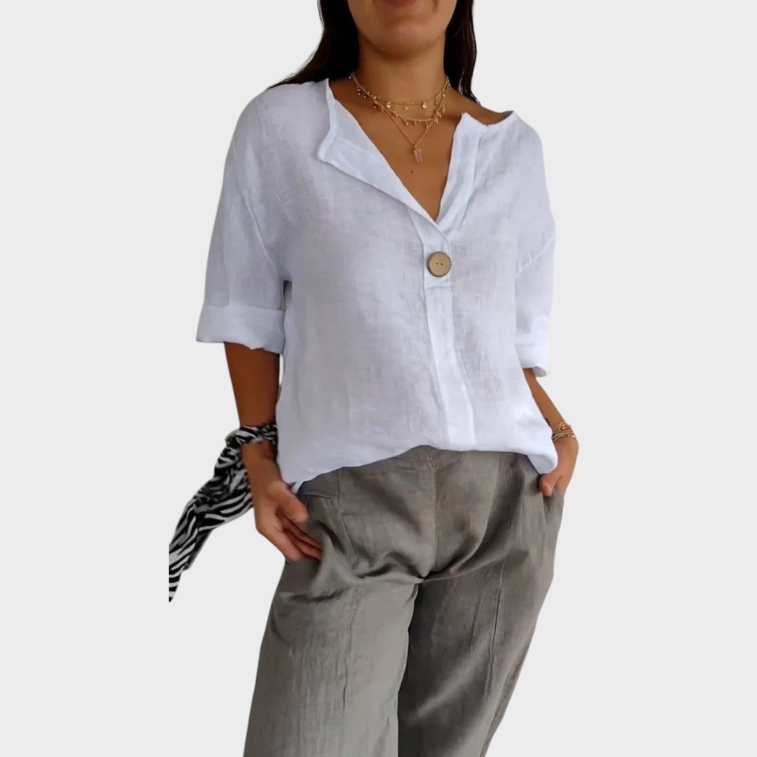 Zamma Blusa de lino con cuello en V