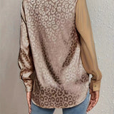 Gwendolyn - Camisa Button-Up en Satén Bicolor con Estampado de Leopardo