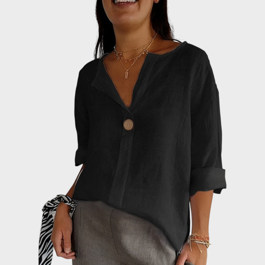 Zamma Blusa de lino con cuello en V