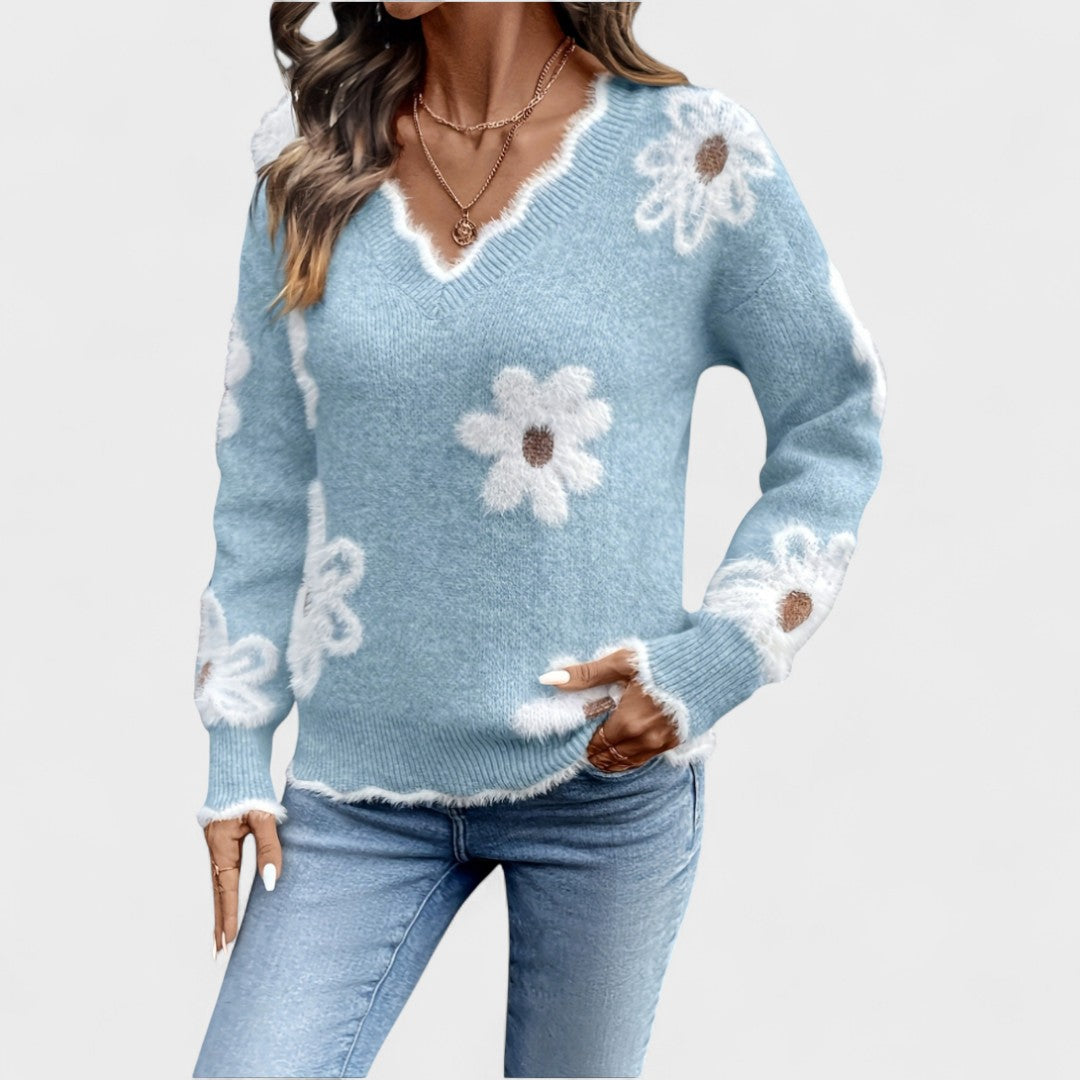 Elisa - Elegante jersey floral con cuello en V