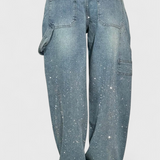 Dariya Jeans Cargo Balloon con Brillo y Aplicaciones de Pedrería