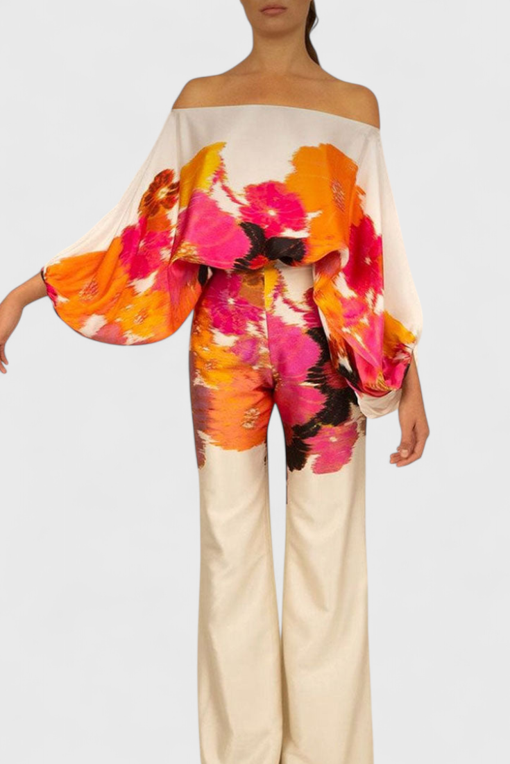 Sybella Conjunto Estampado de Dos Piezas con Pantalones de Pierna Ancha