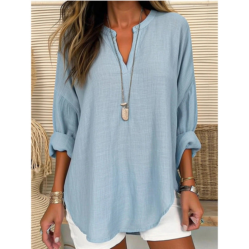 Hazel – Blusa con Cuello en V de Corte Relajado