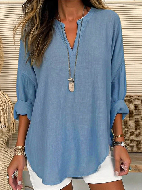 Hazel – Blusa con Cuello en V de Corte Relajado