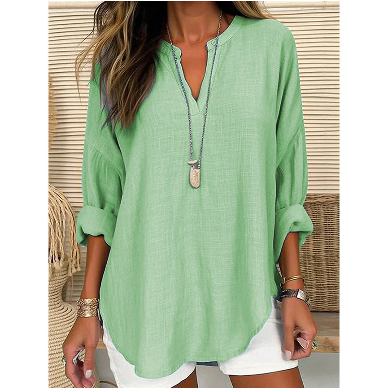 Hazel – Blusa con Cuello en V de Corte Relajado