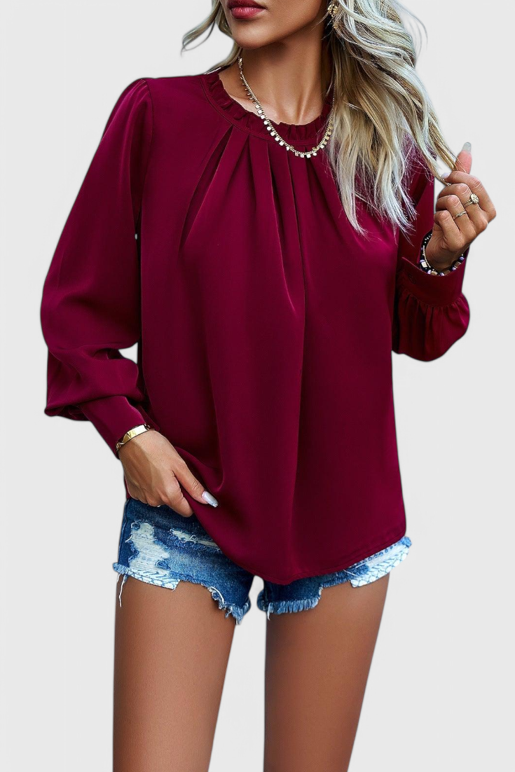 Dottie Top de Manga Larga con Cuello de Encaje