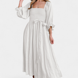 Petra Vestido de Dos Niveles con Cuerpo Fruncido y Mangas Abullonadas