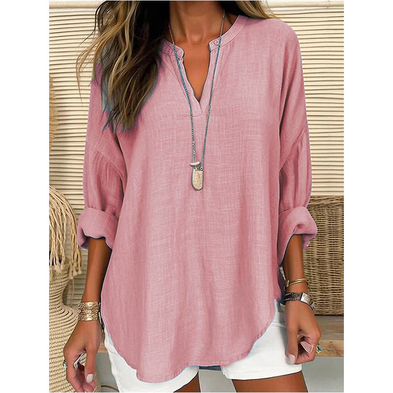 Hazel – Blusa con Cuello en V de Corte Relajado