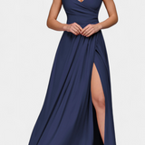 Rocío Vestido Largo con Drapeado Frontal y Escote Cruzado