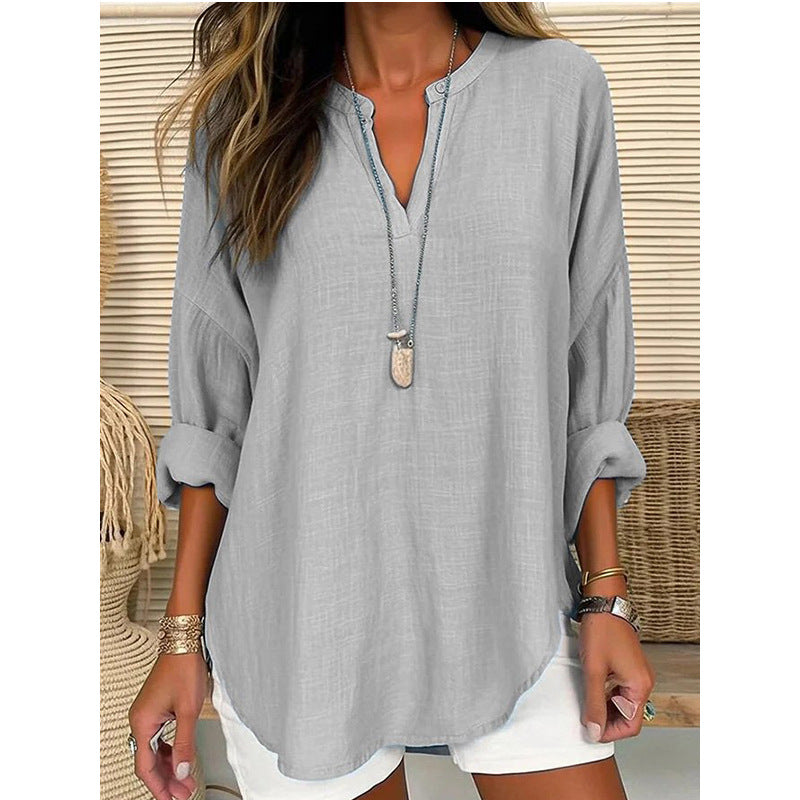 Hazel – Blusa con Cuello en V de Corte Relajado