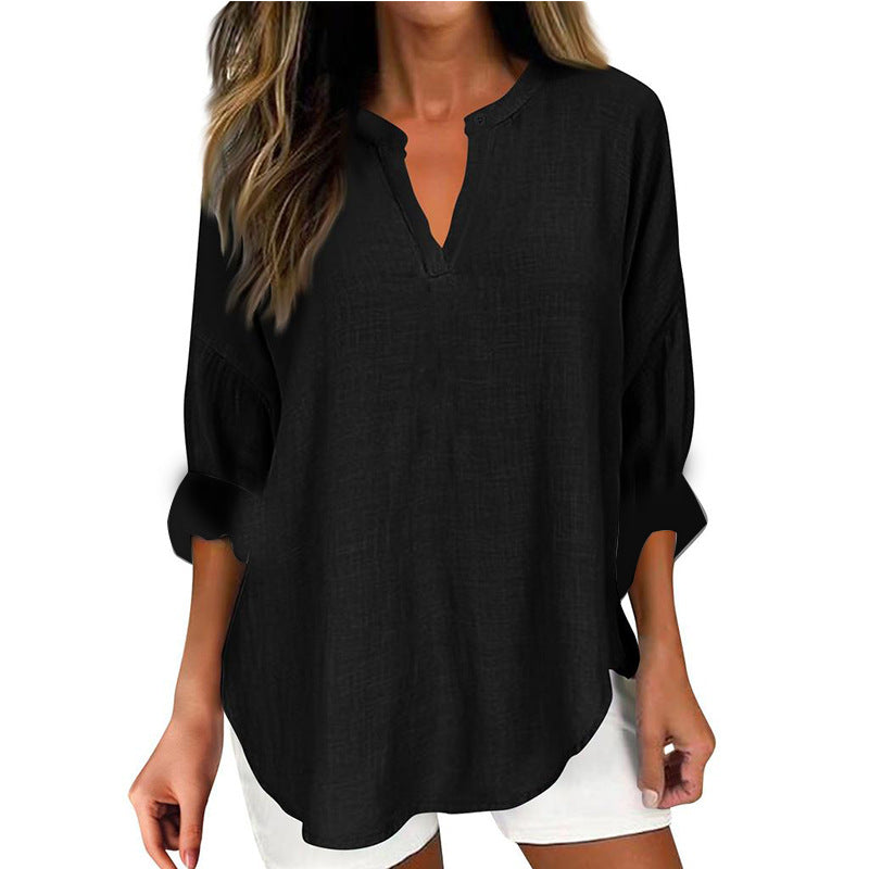 Hazel – Blusa con Cuello en V de Corte Relajado