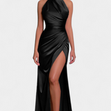 Symone Vestido Halter Torcido con Abertura Lateral Dramática