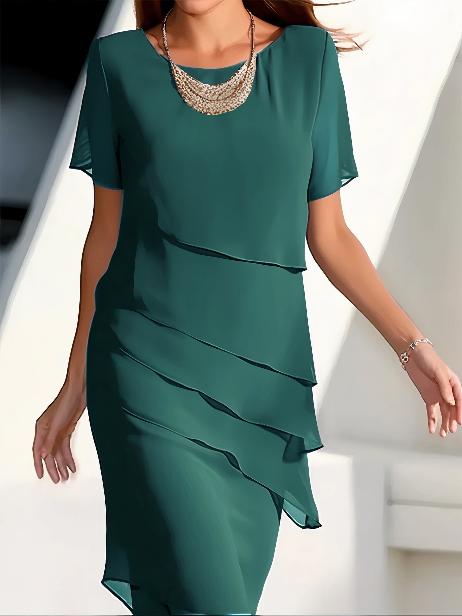 Vestido de Chiffon de Seda Plisado