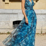 Léna™ | VESTIDO MAXI AZUL PAVO REAL