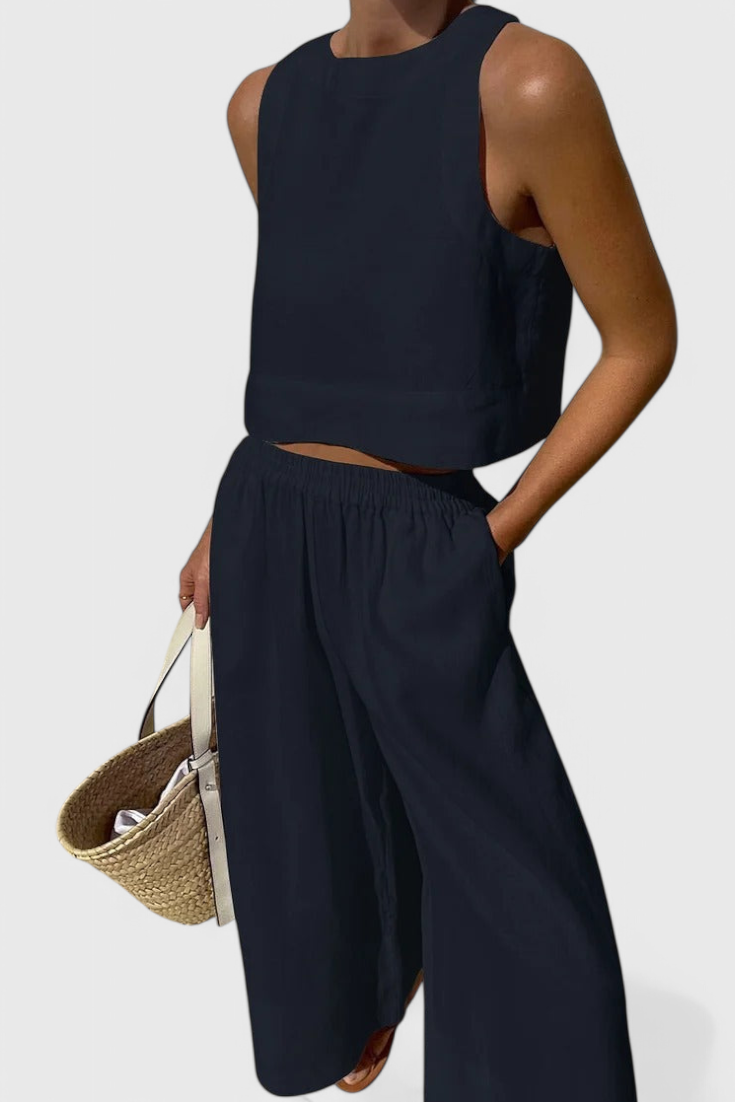 Avelina Conjunto Minimalista en Algodón y Lino Ligero