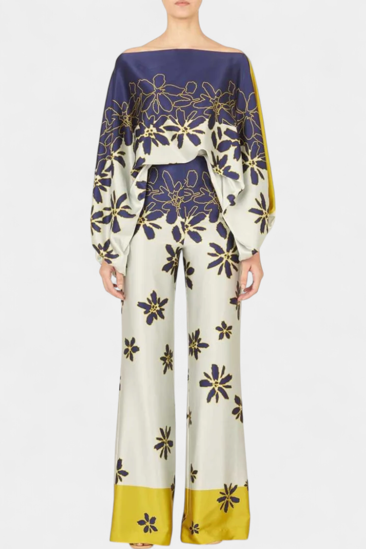 Sybella Conjunto Estampado de Dos Piezas con Pantalones de Pierna Ancha