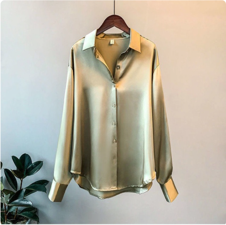 Olivia - Blusa de Satén Brillante de Manga Larga