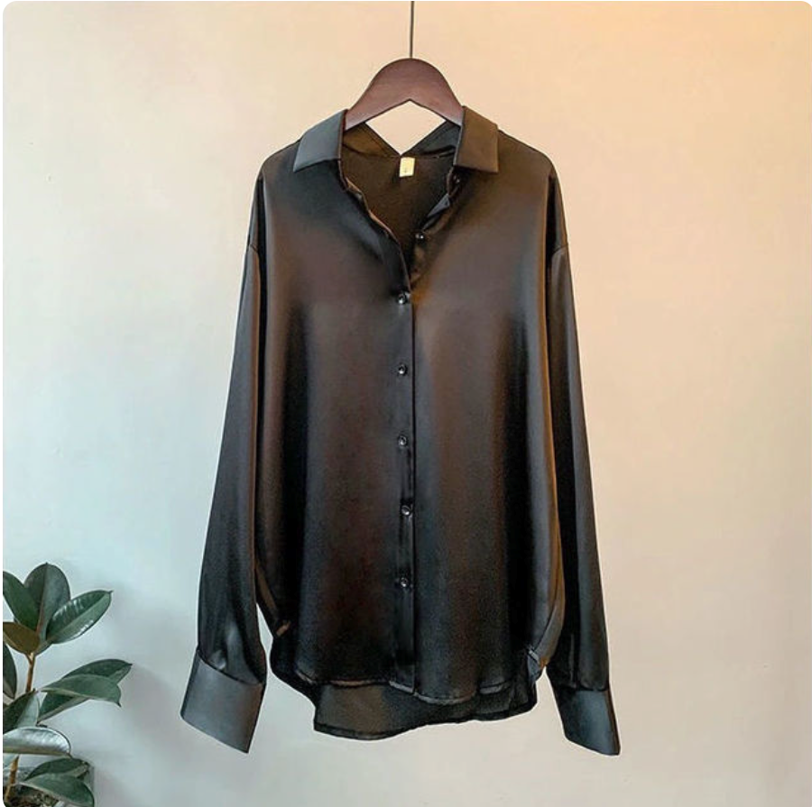 Olivia - Blusa de Satén Brillante de Manga Larga
