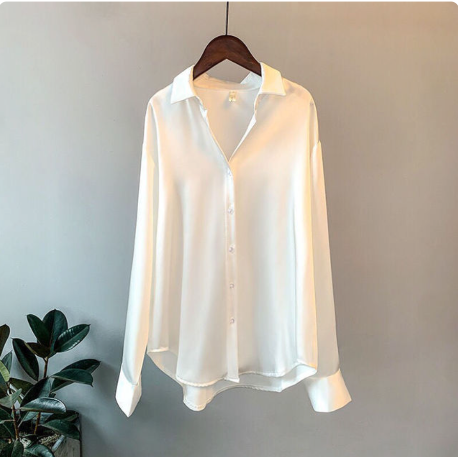 Olivia - Blusa de Satén Brillante de Manga Larga