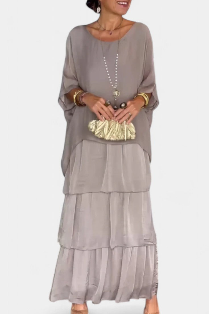 Caroline Vestido Maxi con Volantes y Mangas Murciélago