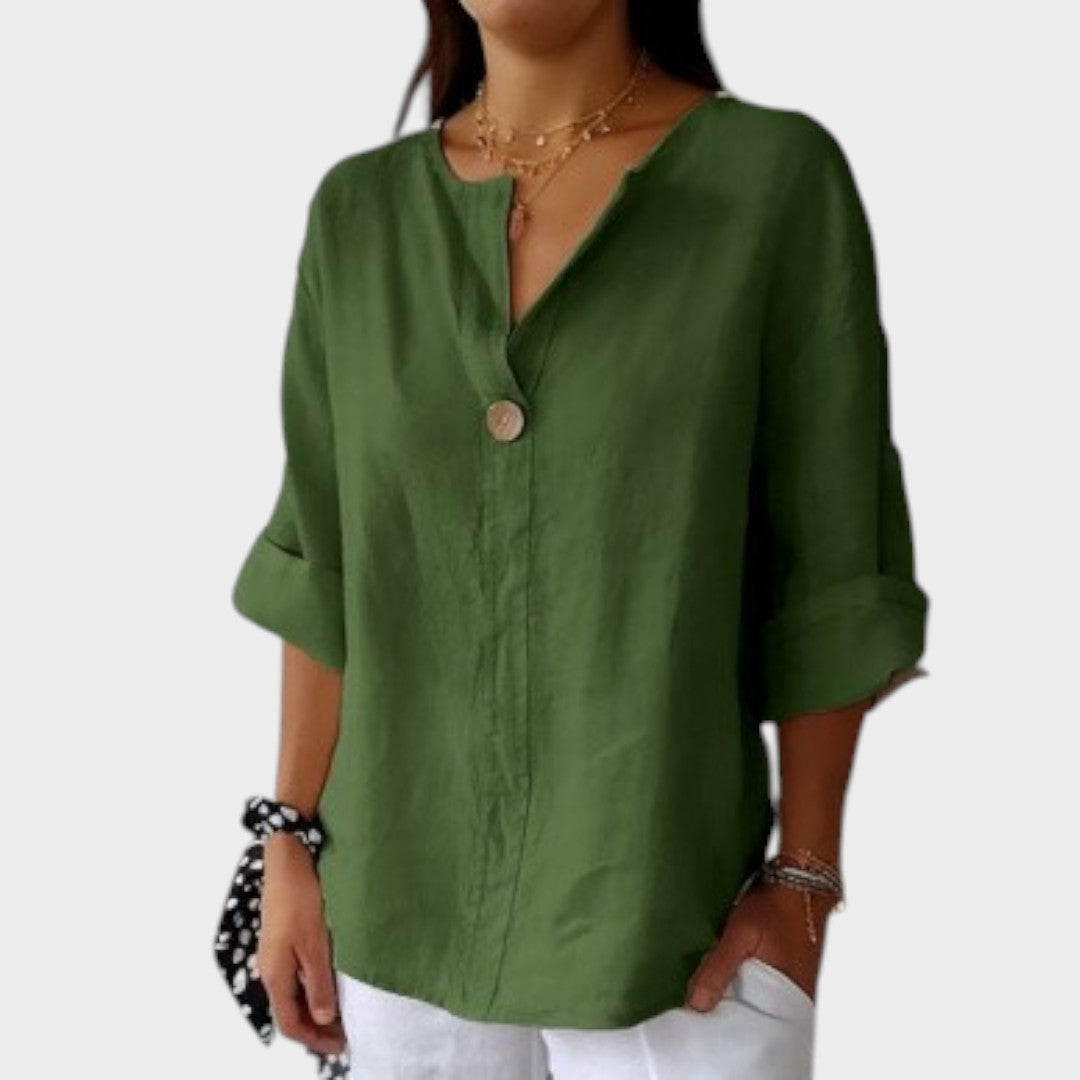 Zamma Blusa de lino con cuello en V