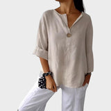 Zamma Blusa de lino con cuello en V