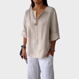 Zamma Blusa de lino con cuello en V