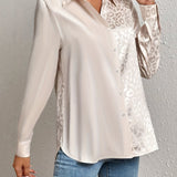 Gwendolyn - Camisa Button-Up en Satén Bicolor con Estampado de Leopardo