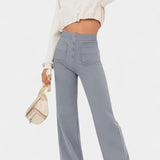 Nova Pantalones Rectos de Cintura Alta y Elasticidad