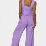 Pascuala Conjunto de Lino de Dos Piezas con Blusa sin Mangas y Pantalón Fluido