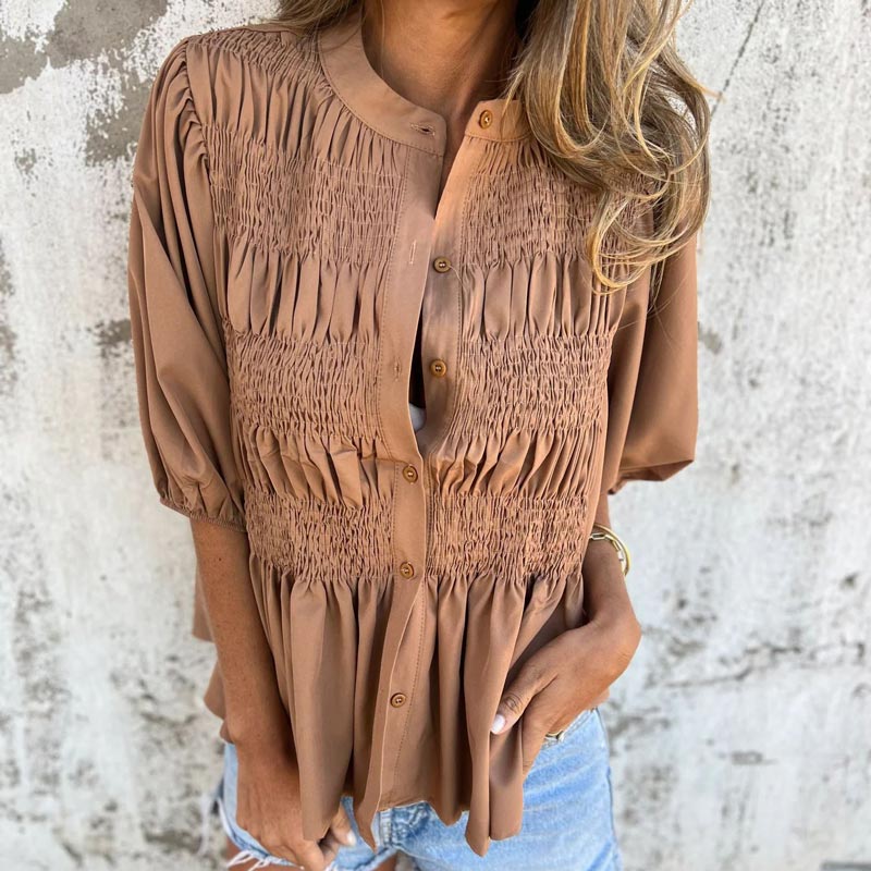 Megan - Blusa con Mangas de Globo y Botones