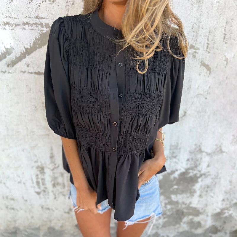 Megan - Blusa con Mangas de Globo y Botones